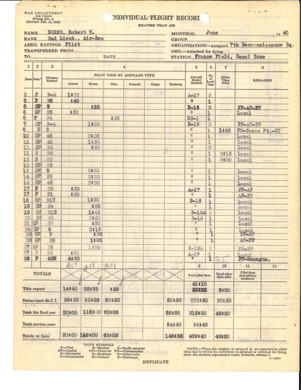June 1940 Form 5 from France Field